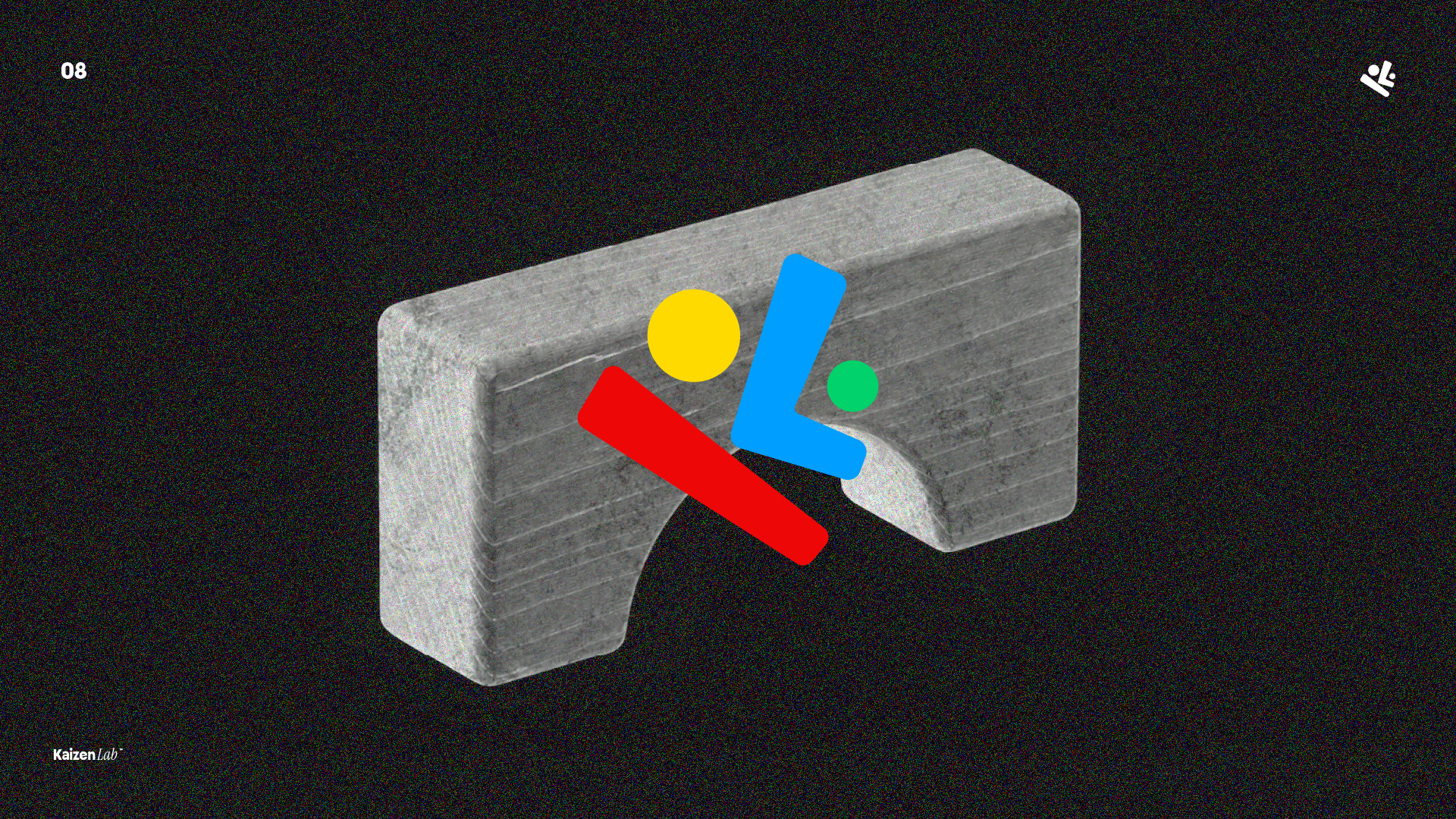 KaizenLab logo on 3D concrete block — illustration treatment